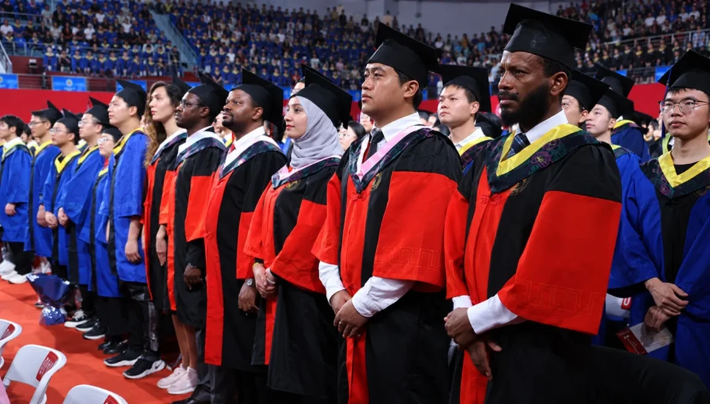 International students at a graduation ceremony in China