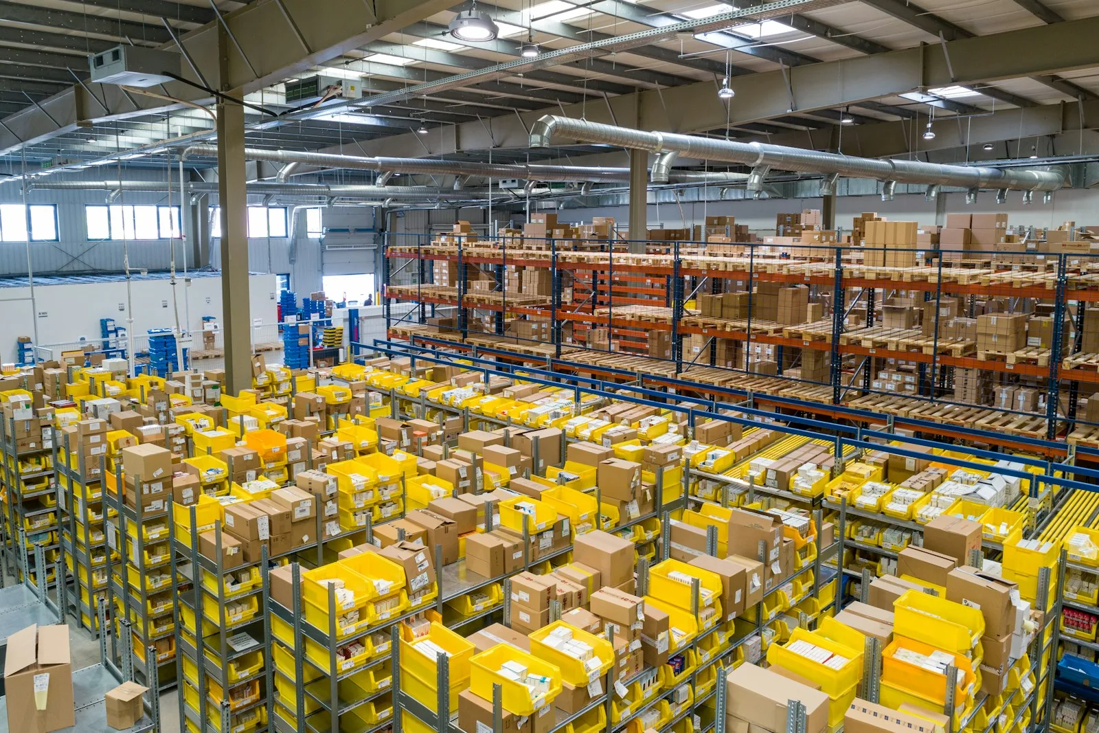 Large logistics warehouse filled with boxes